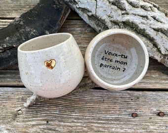 Mug with message and heart of gold "Will you be my godfather?"