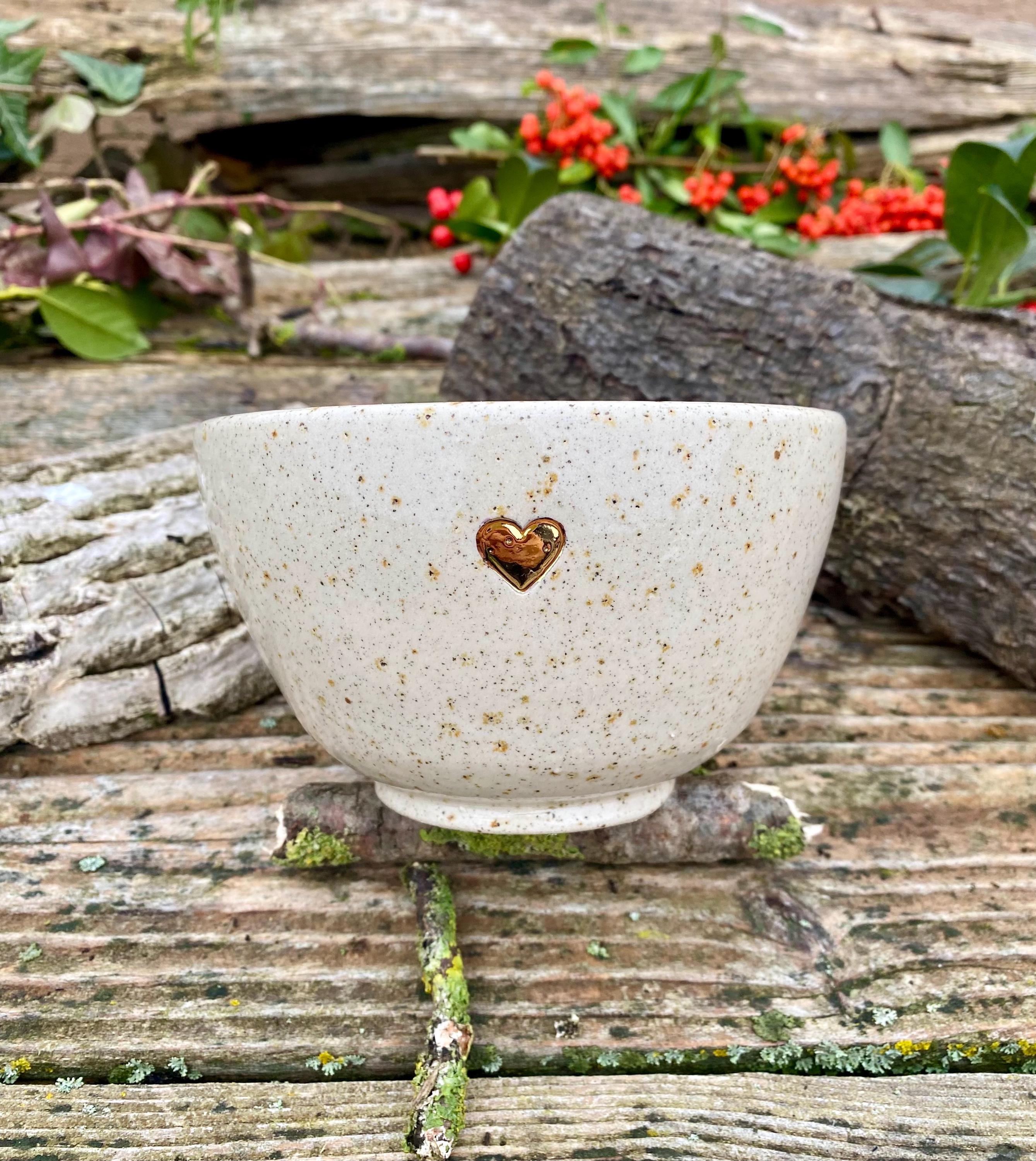 Large stoneware bowl with a heart of gold