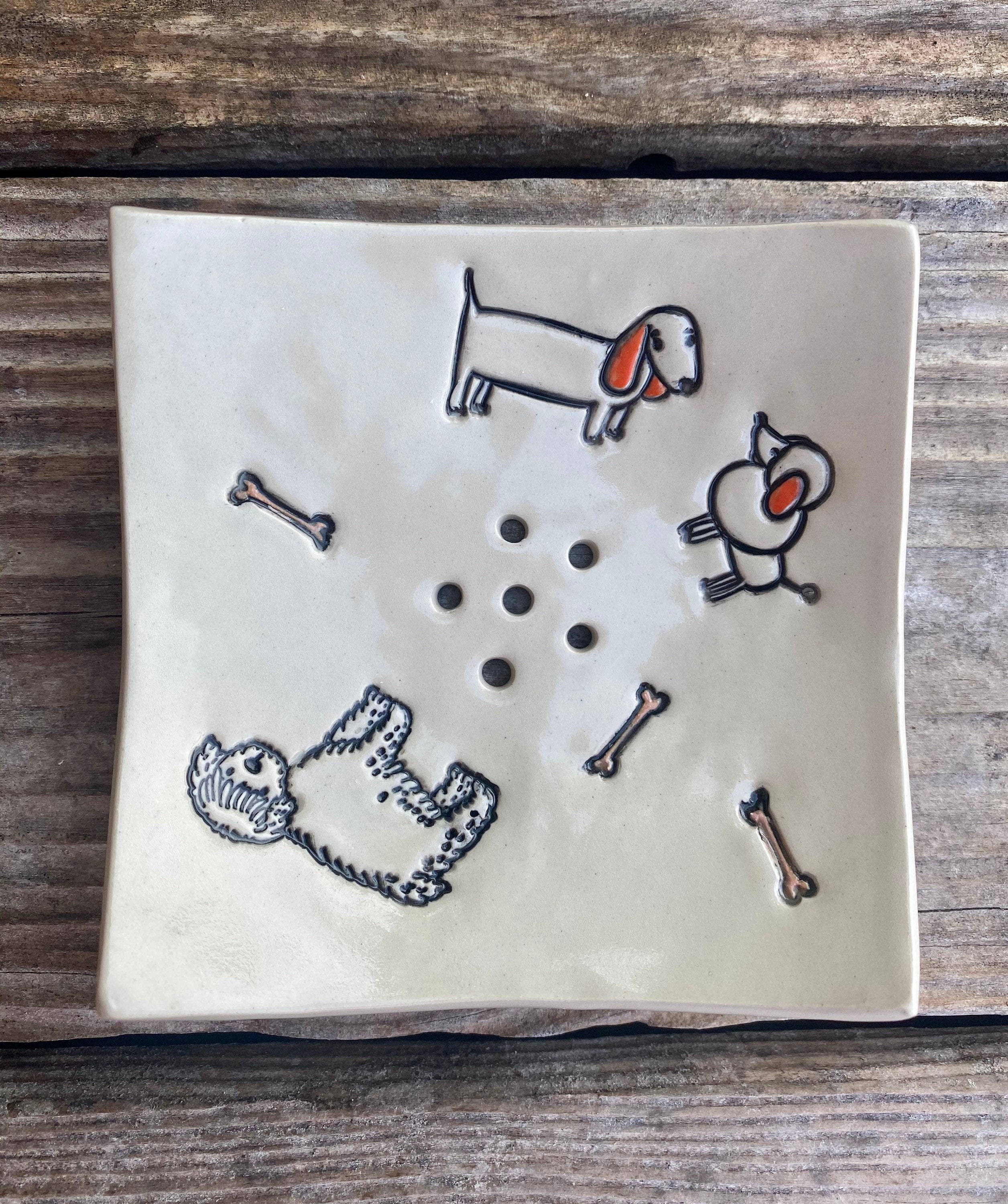Porte-Savon Chiens en Céramique