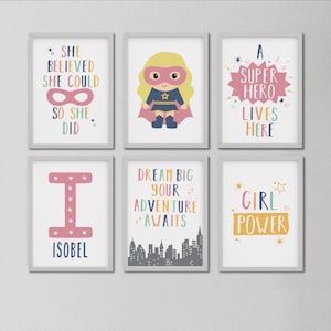 Impressions personnalisées de super-héros fille | Art mural pour enfants | Chambre de filles | Affirmations | Art super-héros | Imprimés Filles | Déco chambre fille
