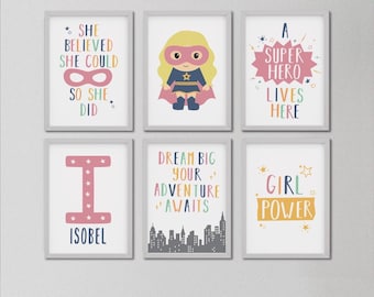 Personalised Superhero Girl Affirmation Prints: Kids Bedroom Decor