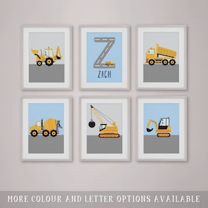 Construction Vehicle Prints | Truck Prints | Digger Prints | Nursery Prints | Boys Bedroom | Personalised Letter | Building Prints |