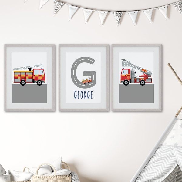 Fire Engine Prints | Fire Truck Prints | Fire Engine Nursery Prints | Boys Bedroom | Personalised Letter Print | Fire Truck Decor |
