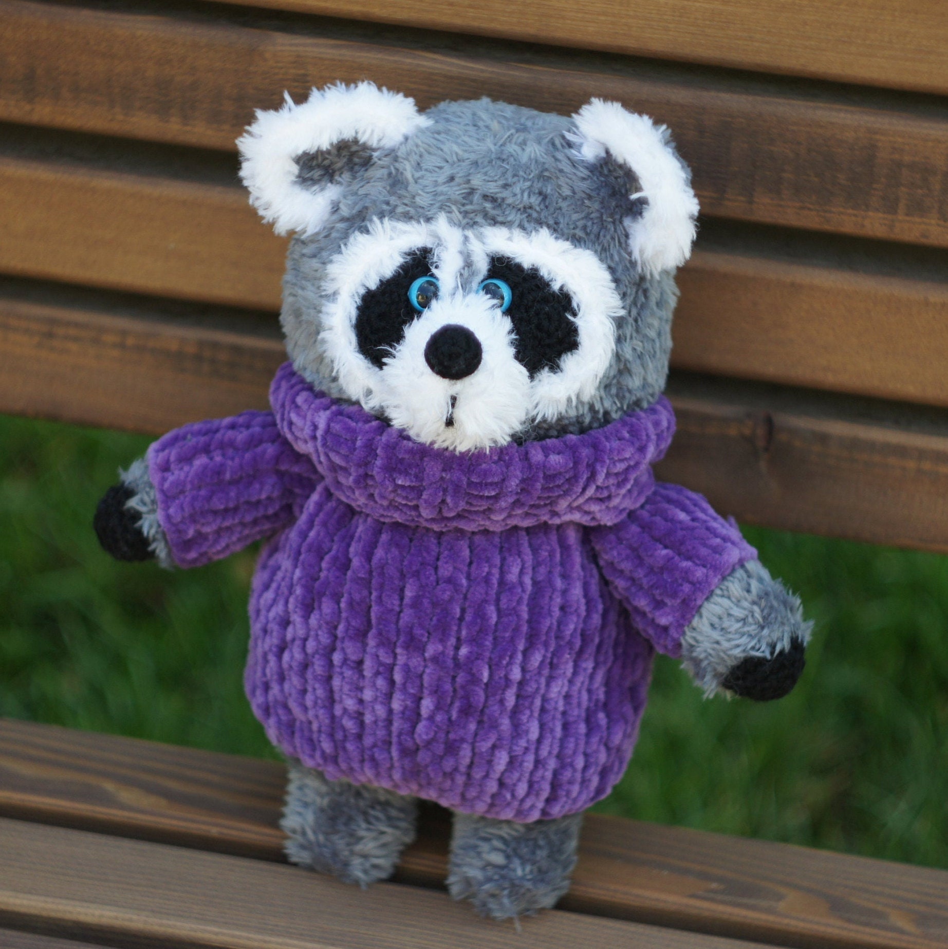 Knitted raccoon crocheted amigurumi toy raccoon handmade work | Etsy