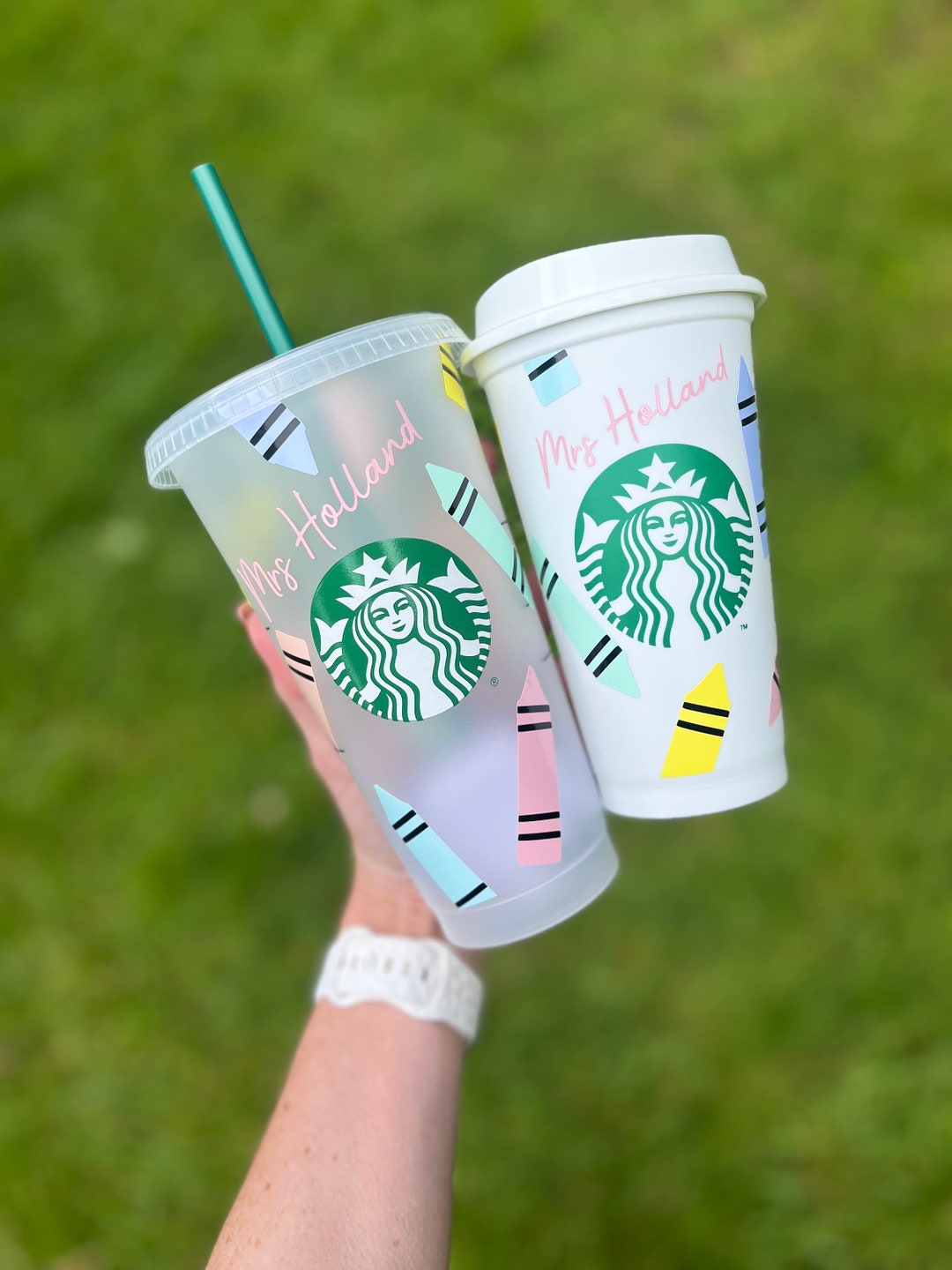Starbucks Teacher Cups, Coffee Cup and Cold Cup With Straw, Crayon ...
