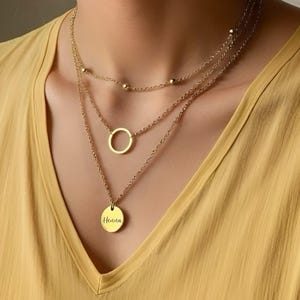 Personalised Multi Layer Necklace, Custom Layered Necklace Set, Engraved Triple Layer Necklace, Gold Silver Jewelry, Stacking Necklace Set