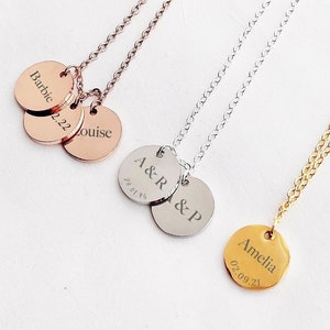 Collar con inicial personalizado, collar con fecha grabada, collar con nombre, collar con disco personalizado, collar con nombre de niño, collar familiar, regalo para mamá