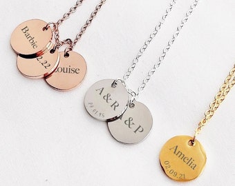 Multi Initial Necklace, Engraved Date Necklace, Name Disc Necklace, Disc Charm Necklace, Kids Name Necklace, Family Necklace, Gift for Mum