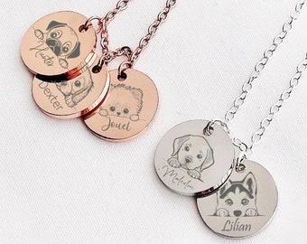 Custom Dog Face Necklace, Dog Breed Necklace, Cartoon Dog Peeking Face Jewellery, Engraved Cute Dog Portrait Necklace, Personalised Dog Gift