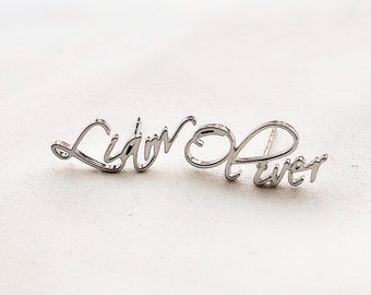 Custom Stud Earrings, Personalised Nameplate Earrings, Name Earrings Gold 18k, Name Earrings Silver, Personalised Name Studs, Mum Earrings