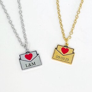 Engraved Envelope Pendant Necklace, Custom Secret Message Necklace, Personalised Charm Necklace, Love Letter Pendant, Custom Date Jewelry