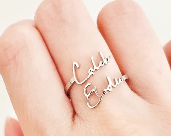 Double Name Ring Platinum Silver, Two Name Ring 18k Gold, Custom Ring Rose Gold, Custom Ring, Customized Jewelry, Couple Gift