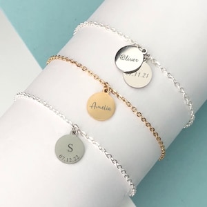 Pulsera con nombre personalizado, pulsera multidisco, pulsera con inicial, pulsera personalizada, pulsera con fecha de nacimiento, pulsera con nombre grabado