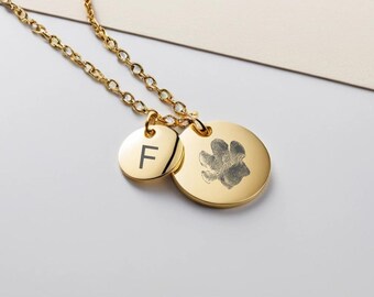 Pet Paw Stacking Disc Charm, Paw Print Necklace, Cat Paw Jewellery, Pet Initial Necklace, Pet Two Disc Necklace, Pet Mum's Necklace