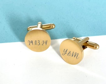Engraved Round Cufflinks, Custom Mens Cuff Links, Personalised Initials Cuff Links, Name Cufflink, Custom Shirt Accessories, Business Gift