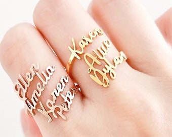 Multi Name Ring, Personalised Two Three Four Name Ring, Double Name Ring, Multiple Name Ring, Triple Name Ring, Quadruple Name Ring, for HER