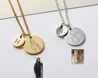 Custom Own Portrait Necklace, Waterproof, Minimalist Line Charm, Engraved from Photo, Drawing from Picture, Personalised Simple Art Pendant