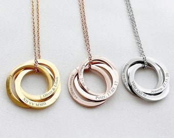 Multiple Linked Ring Necklace, Two Three Four Five Interlocking Circle Necklace, Custom Family Gift, Stacking Circle Name Necklace, for HER