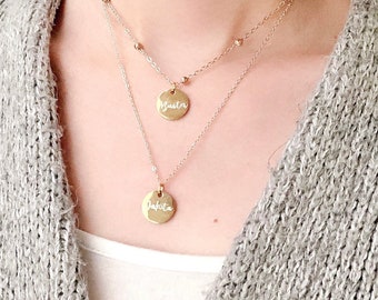 Engraved Disc Necklace Double Disc 