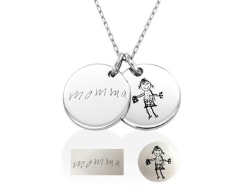 Collana multi disco con logo personalizzato, Collana da disegno per bambini a doppio disco, Collana con opere d'arte per bambini, Collana con scrittura incisa, Regalo di memoria