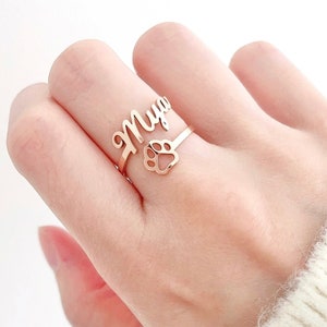 Benutzerdefinierte Haustier Ring mit Pfotenabdruck, personalisierter Pfotenabdruck Ring, Hund Pfoten Namensring, Umarmungsring für Haustierbesitzer, benutzerdefinierte Pfotenring, Hundemutter Ring