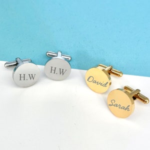Gemelos redondos con nombre, gemelos para hombre en plata, oro y negro, gemelos con iniciales personalizadas, accesorios para hombre, regalo formal de negocios personalizado