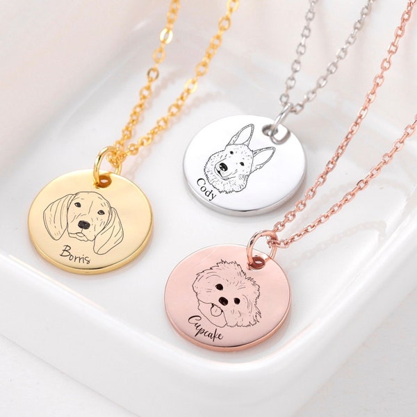 Custom Dog Face Portrait Necklace, Dog Breeds Necklace, Engraved Dog Necklace, Dog Charm Jewellery, Dog Lover Jewellery, Pet Memorial Gift