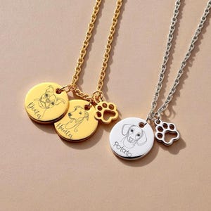 Custom Dog Breed Necklace, Cute Dog Art Necklace with Paw charm, Dog Face Necklace, Engraved Dog Jewellery, Pet Owner&#39;s Gift, for Dog Mums