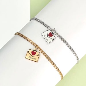 Pulsera delicada con sobre, pulsera de cadena de eslabones personalizada, pulsera grabada, pulsera de cadena gruesa, pulsera con nombre en forma de buzón, regalo para ELLA