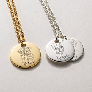 Custom Dog Line Necklace, Dog Art Necklace, Cartoon Dog Peeking Jewellery, Engraved Dog Face Necklace, Personalised Dog Gift, for Pet Owners