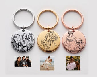 Custom Manga Keychain, Waterproof Portrait Key Charm, Stainless Steel Round Tag, Engraved Photo Keyring, Comic Anime Drawing from Picture