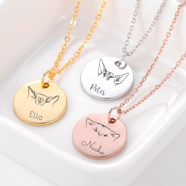 Personalised Cat Ears Necklace, Engraved Cat Necklace, Custom Cat Breeds Necklace, Cat Memorial Jewellery, Cat Name Necklace, Cat Jewellery