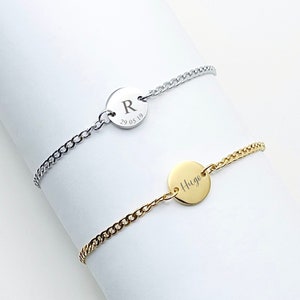 Pulsera de disco con nombre de doble cara, pulsera de abalorios personalizada, pulsera con inicial, pulsera con letras personalizadas, regalo de aniversario, regalo de cumpleaños