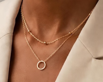 Layer Short Necklace, Dainty Choker, Multi Chain, Delicate Clavicle Chain, Spaced Bead Jewellery, Modern Layering Necklace, for HER