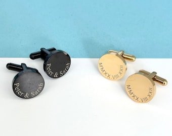 Personalised Mens Round Cufflinks, Engraved Circle Cuff Links, Custom Roman Numerals Cuff Links, Mens Accessories for Graduation Wedding