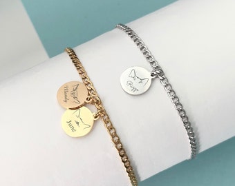 Kat oor armband met kinketting, aangepaste kattenras armband, gegraveerde kattenarmband, gepersonaliseerde kattenoor sieraden, aangepaste katteneigenaar cadeau