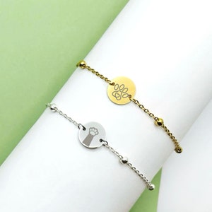 Minimalist Pet Bracelet, Engraved Pet Jewellery, Personalised Pet Charm Wristband, Cartoon Pet Bracelet with Beads Chain, Pet Mum Gift