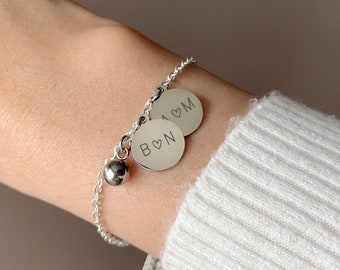 Double Letter Bracelet, Engraved Initials Disc Bracelet, Modern Initial Disc Bracelet, Multi Disc Bracelet, Personalised Charm Bracelet