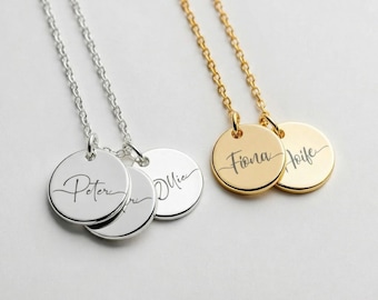 Naszyjnik z grawerowanym, wirującym imieniem, naszyjnik z dyskiem z imieniem, naszyjnik z dwoma dyskami, naszyjnik z grawerowanym imieniem, naszyjnik z imieniem dla dziecka, dla NIEJ