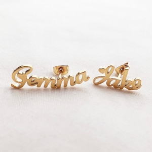 Custom Name Earrings, Personalised Stud Earrings. Nameplate Earrings 18k Gold, Custom Studs, Name Jewellery, Dainty Name Earrings, for HER