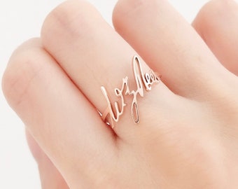 Handschrift Ring, Handgeschriebener Namen Ring Unterschrift Ring, Schreib Ring, Individuell einstellbarer Ring, personalisierter delikater Ring, Gedenkgeschenk