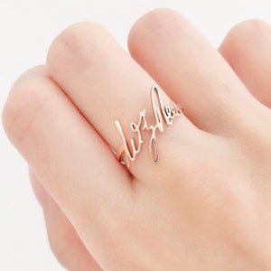 Handschriftring, handgeschreven naamring, handtekeningring, schrijfring, aangepaste verstelbare ring, gepersonaliseerde delicate ring, herdenkingscadeau