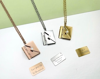 Custom Locket Necklace, Envelope Locket Necklace, Love letter Locket necklace, Love Letter Envelope Necklace, Message Envelope Necklace