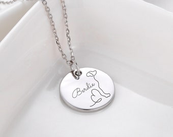 Dog Art Disc Necklace, Custom Dog Necklace, Dog Drawing Line Necklace, Artistic Dog Disc Necklace, Personalised Dog Charm Jewellery, for HER