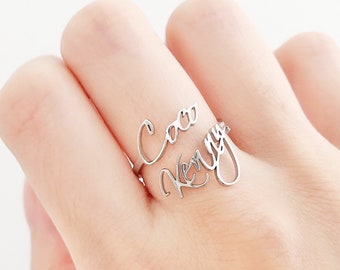 Double Name Ring • Two Name Ring • Custom Name Ring • Personalised Ring in Gold Silver Rose Gold •  Personalised Jewellery • Couple Gift