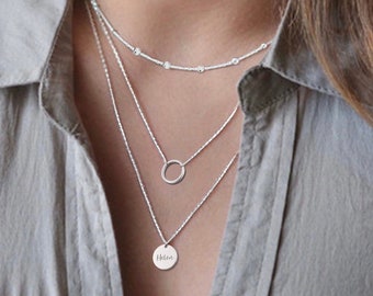 Multi Layer ketting set, Triple Layer Disc ketting, aangepaste meerdere gelaagde ketting, gegraveerde multi ketting ketting, aangepast cadeau voor haar