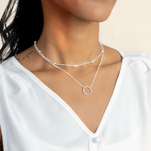 Double Layer Short Necklace, Multi Layer Necklace, Two Layer Choker Gold, Silver, Dainty Ring Necklace, Dainty Gift, Clavicle Chain, for HER