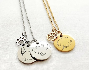Custom Dog Ears Necklace, Engraved Dog Breed, Waterproof Jewellery, Personalized Paw Charm, Puppy Name, Dog Remembrance Keepsake, Pet Lover