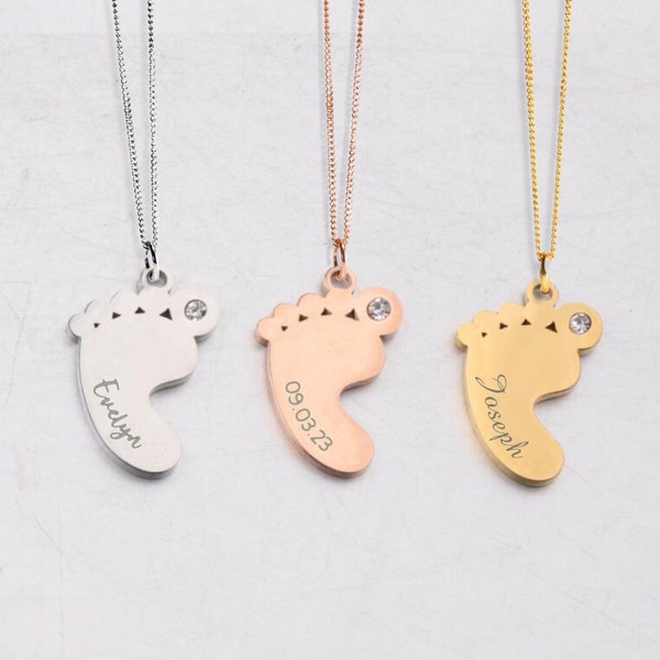 Custom Baby Feet Necklace, New Mother Necklace, Baby Name Necklace, Personalised New Born Gift, Child Foot Necklace, Children Name Jewellery