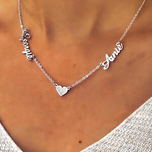 Double Name Necklace with Heart, Couple Names Necklace, Children&#39;s Name Necklace, Personalised Heart Necklace, Wedding Gift, Couple Gift